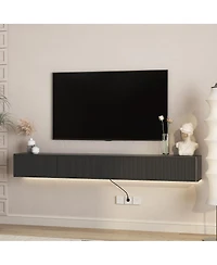 Streamdale Furniture Floating Wall-Mounted Tv Stand with Led Lights and Power Outlet