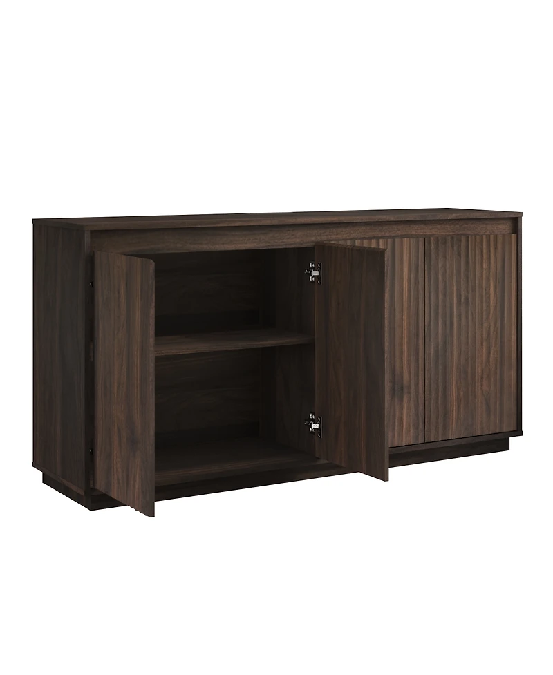 Streamdale Furniture 4-Door Wood Sideboard Buffet with Power Outlet and Wavy Texture