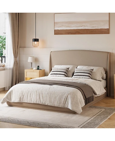 Streamdale Furniture Upholstered Queen Wingback Platform Bed Frame, Linen