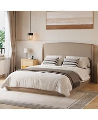 Streamdale Furniture Upholstered Queen Wingback Platform Bed Frame, Linen