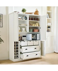 Streamdale Furniture Farmhouse 71''H Large Kitchen Pantry with Power Outlet and 4 Foldable Doors