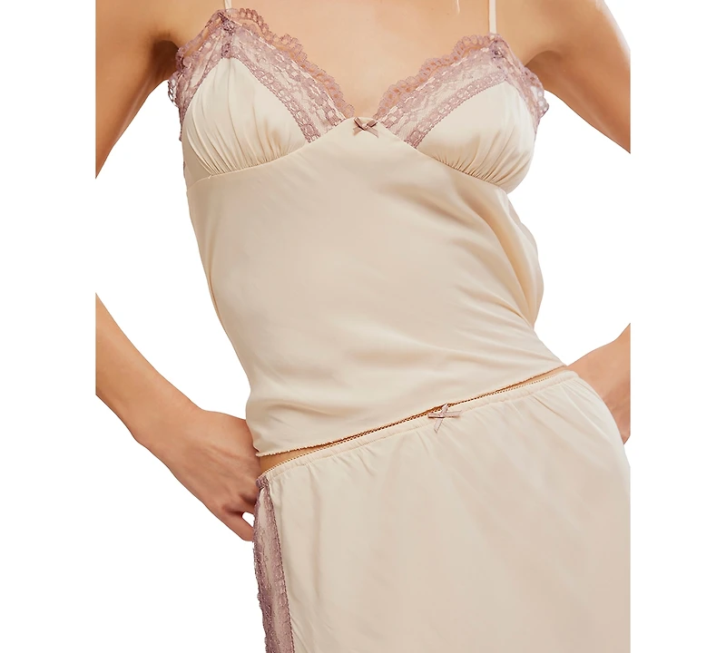 Free People Women's Wish You Were Here V-Neck Top and Lace Trim Skirt, 2-Piece Set