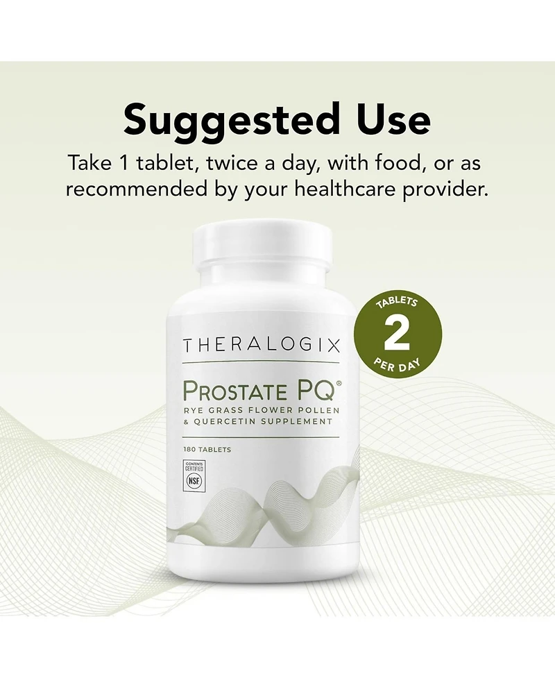 Theralogix Prostate Pq Supplement for Men - Rye Grass Pollen Extract and Quercetin, Urinary and Pelvic Health Support, 90-Day, Nsf Certified