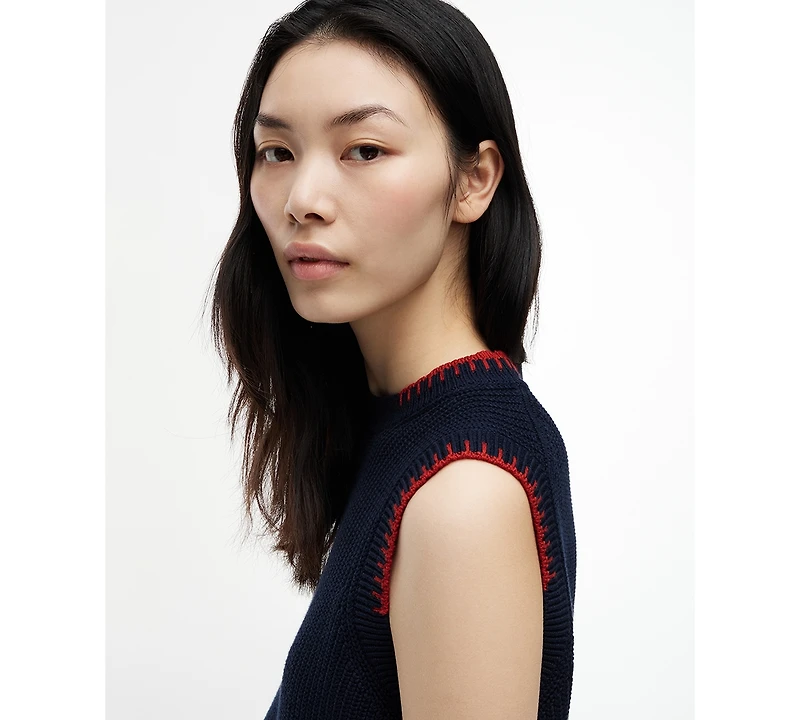 Tommy Hilfiger Women's Crochet Detail Crewneck Sleeveless Vest