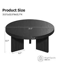 homfan Round Coffee Table, Circle Center Table with Fluted Legs and Thick Top, Accent Cocktail Tables for Living Room, Bedroom, Easy Assembly