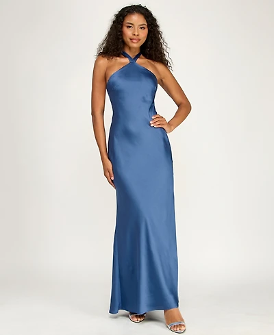 Alex & Sophia Juniors' Satin Halter Neck Gown