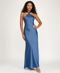 Alex & Sophia Juniors' Satin Halter Neck Gown