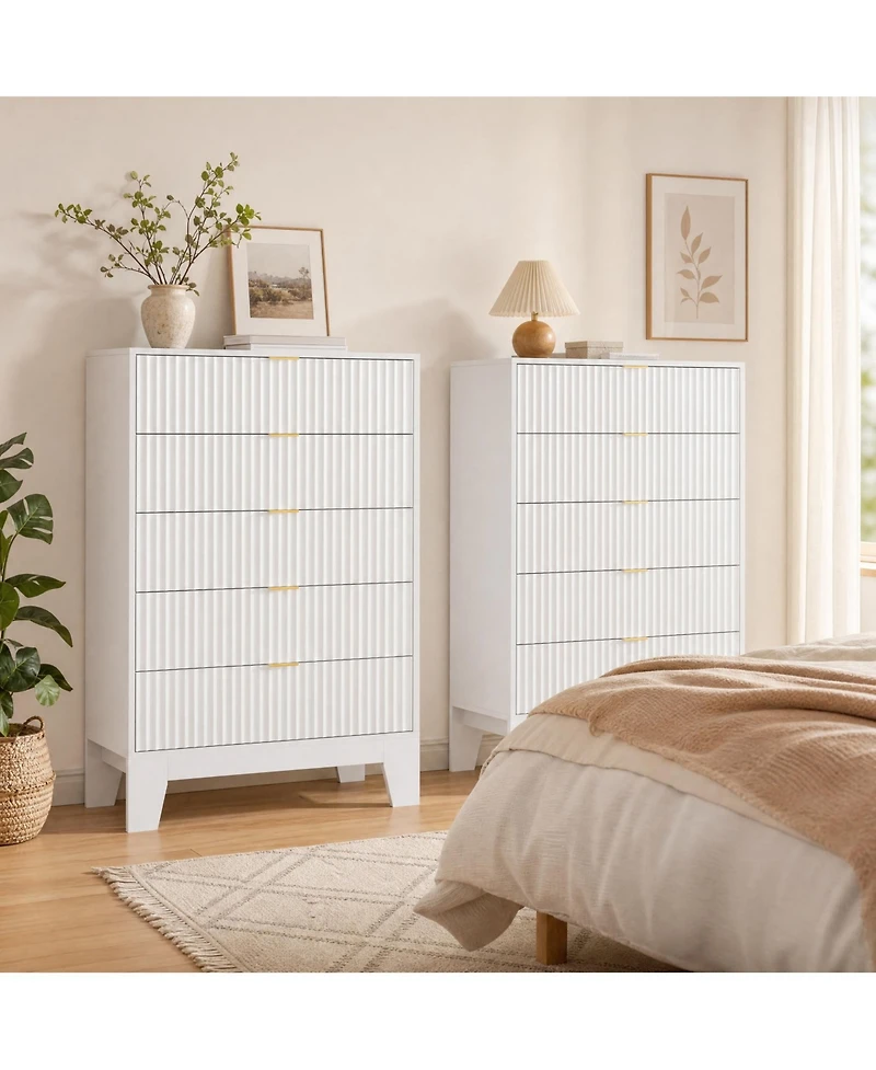 homfan 2 Set of 5 Drawer Dresser with Wave Pattern, Vertical Storage Tower with Gliding Drawers, Versatile Cabinet for Bedroom