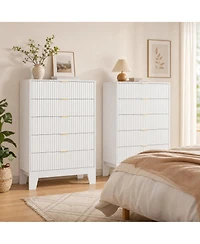 homfan 2 Set of 5 Drawer Dresser with Wave Pattern, Vertical Storage Tower with Gliding Drawers, Versatile Cabinet for Bedroom