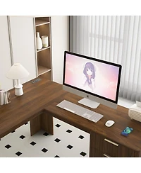 Streamdale L-Shaped Computer Desk with Drawers, Bookshelf