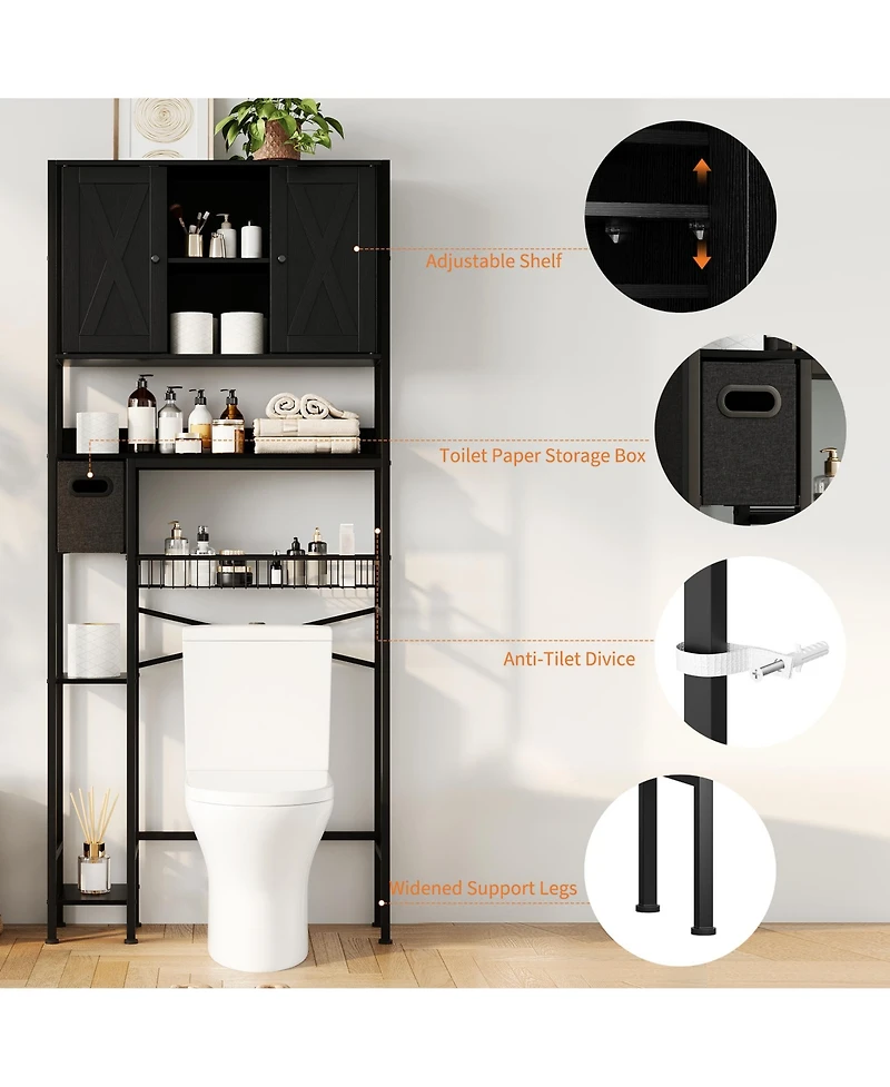 homfan Over The Toilet Storage Cabinet - 2-Door Design Bathroom Organizers Shelf, Space-Saver Above with Paper Holder