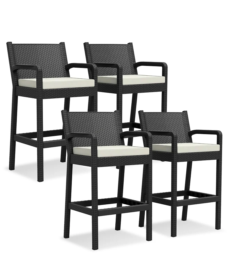 homfan Set of 4 All-Weather Wicker Bar Stools, 30 Inch Patio Height Chairs with Cushions, Ideal for Backyard, Pool, Garden and Balcony