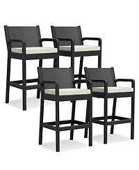 homfan Set of 4 All-Weather Wicker Bar Stools, 30 Inch Patio Height Chairs with Cushions, Ideal for Backyard, Pool, Garden and Balcony