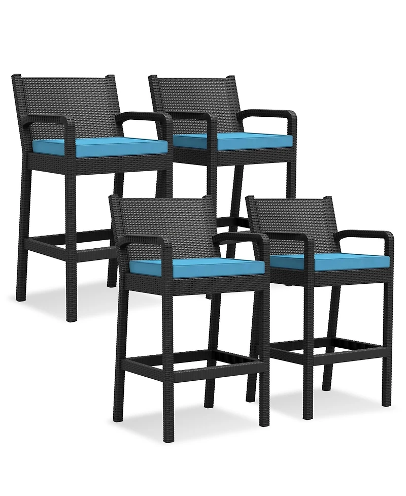 homfan Set of 4 All-Weather Wicker Bar Stools, 30 Inch Patio Height Chairs with Cushions, Ideal for Backyard, Pool, Garden and Balcony