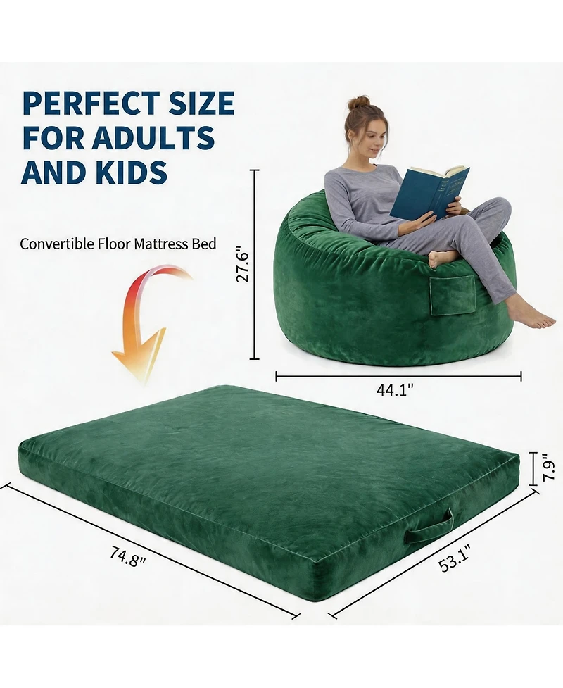 gaomon 4 1 Adult Bean Bag Chair, 4ft Oversized Beanbag with Memory Foam Filler and Removable Cover, Flannel Lazy Sofa Couch Bed for Adults Teens