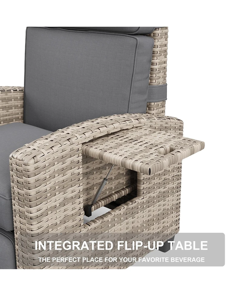 homfan Adjustable 150degree(s) Reclining Rattan Patio Chair – Outdoor Wicker Lounge with Air Pump, Cushion, Turn over-Up Side Table, Footrest