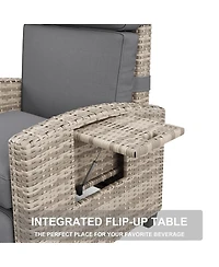 homfan Adjustable 150degree(s) Reclining Rattan Patio Chair – Outdoor Wicker Lounge with Air Pump, Cushion, Turn over-Up Side Table, Footrest