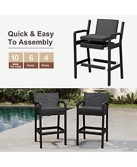 homfan set of 4 patio wicker bar stools with 30" counter height, thick cushions, backrest and footrest, ideal for backyard or pool seating.