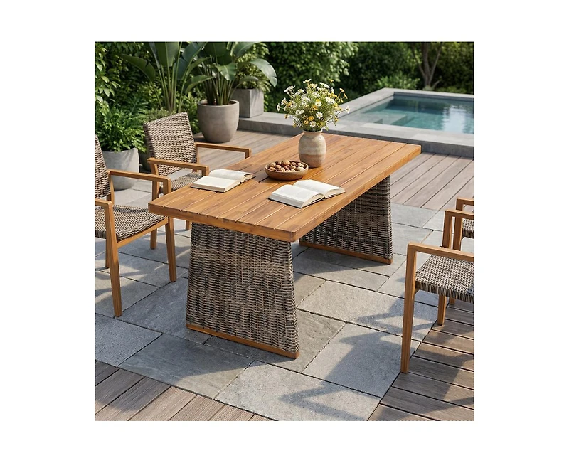 sumyeg Outdoor Acacia Wood Dining Table with Wicker Accent