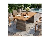sumyeg Outdoor Acacia Wood Dining Table with Wicker Accent