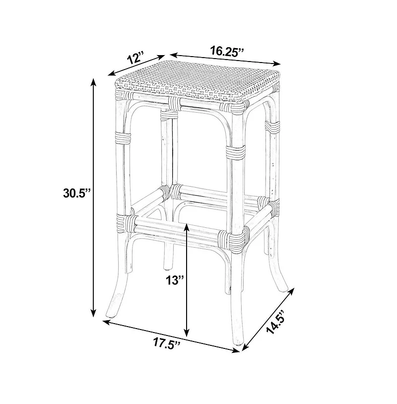 Butler Specialty Laguna Seat Height Rectangular Rattan Backless Bar Stool