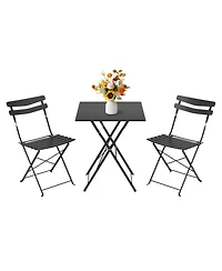 homfan 3-Piece Foldable Patio Bistro Set, Metal Square Table and 2 Folding Chairs for Outdoor Indoor Balcony Porch Deck Garden