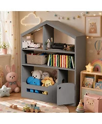homfan 3-Tier Kids Bookshelf and Toy Storage with Toy Storage and Motion Sensor Light, 36.6" Wide Wooden Bookcase for Nursery, Playroom and Bedroom