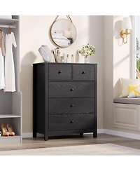 homfan Modern 5 Drawer Dresser for Bedroom - Tall Wooden Chest, Storage Organizer, Drawers Entryway, Hallway, Closet, Kids Room, Home Office