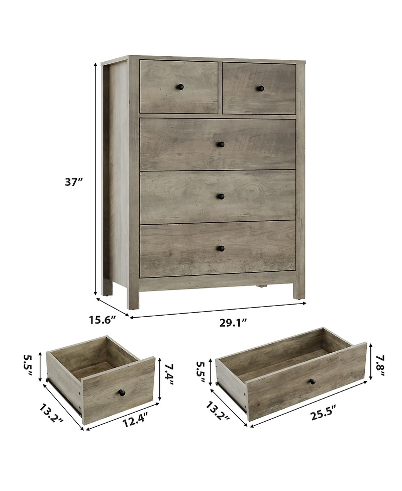 homfan Modern 5 Drawer Dresser for Bedroom - Tall Wooden Chest, Storage Organizer, Drawers Entryway, Hallway, Closet, Kids Room, Home Office