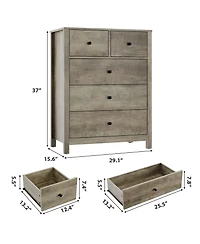 homfan Modern 5 Drawer Dresser for Bedroom - Tall Wooden Chest, Storage Organizer, Drawers Entryway, Hallway, Closet, Kids Room, Home Office