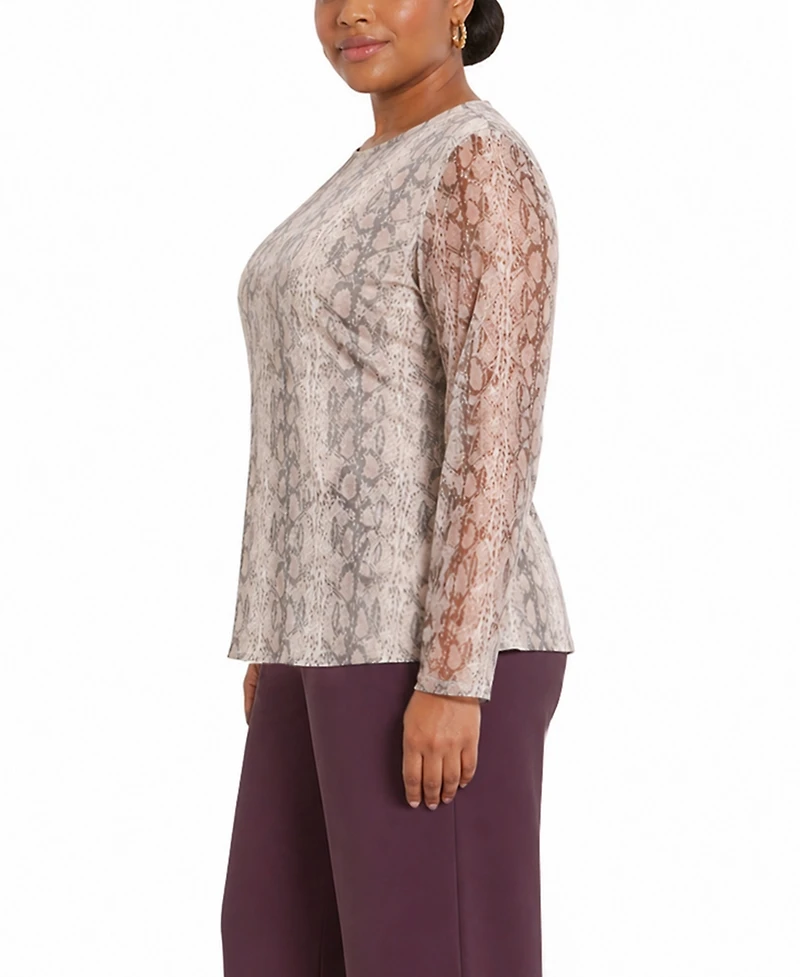 Coin 1804 Plus Python Mesh Long-Sleeve Top