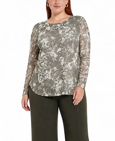 Coin 1804 Plus Python Mesh Scoop Neck Top