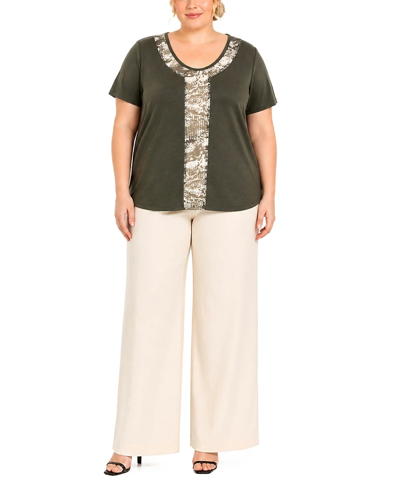 Coin 1804 Plus Python Mesh Inset Short-Sleeve Top