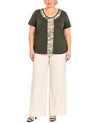 Coin 1804 Plus Python Mesh Inset Short-Sleeve Top