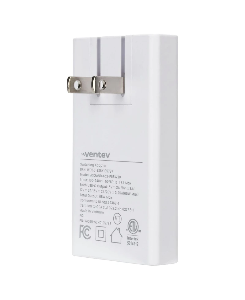 Ventev 65W Dual Usb-c GaN Ultrafast Slim Wall Charger