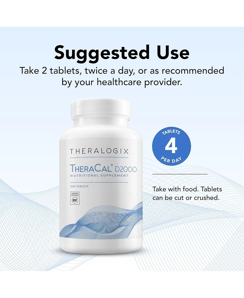 Theralogix TheraCal D2000 - Bone Health Support Supplement with Calcium, Magnesium, Vitamin D3, Vitamin K2 and Boron - 90-Day Supply - Nsf Certified