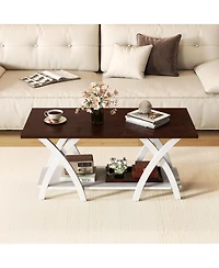 Gymax 2-Tier Coffee Table w/Storage Shelf and X-shaped Legs for Living Room Bedroom