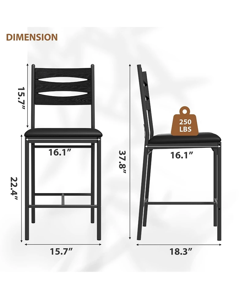 homfan Modern Counter Height Bar Stools Set of 4 - Wooden Dining Chairs with Faux Leather Upholstery, Ideal for Kitchen Island, Dining Room