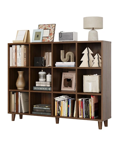 Gaomon 12 Cube Bookcase, 3-Tier Open Bookshelf with Wood Finish, Modern Storage Organizer for Home Office Living Room Bedroom