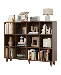 Gaomon 12 Cube Bookcase, 3-Tier Open Bookshelf with Wood Finish, Modern Storage Organizer for Home Office Living Room Bedroom