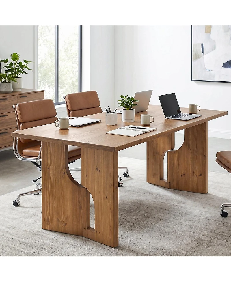 Tribesigns Solid Wood Conference Table, Modern Farmhouse Rectangular Meeting Table With Unique Open Legs For Conference Room, Home Office