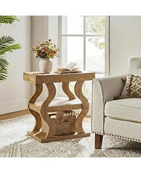 Tribesigns 3-Tier Narrow Side Table, Wooden End Table with Storage Shelf, for Living Room, Bedside, Sofa Side