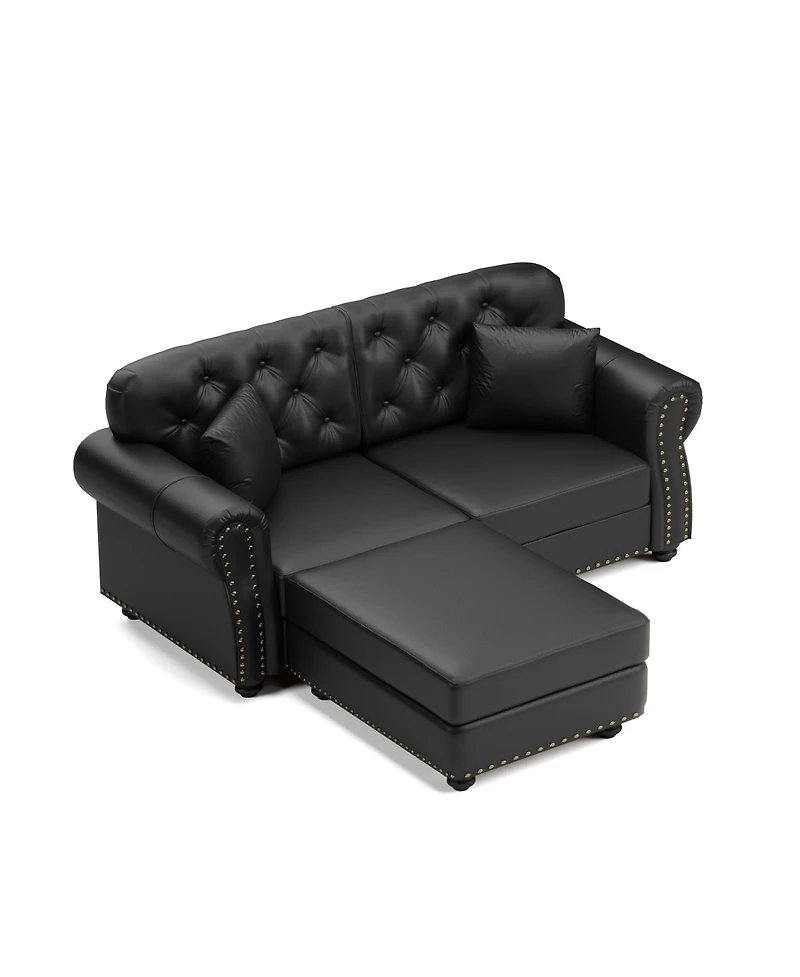 Streamdale Furniture Faux Leather Chesterfield Sofa with Nailhead Trim and 2 Pillows