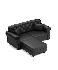Streamdale Furniture Faux Leather Chesterfield Sofa with Nailhead Trim and 2 Pillows