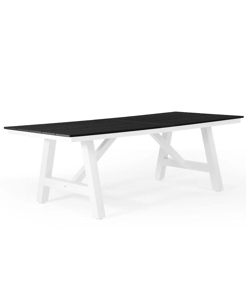WestinTrends 90" Hdpe Rectangle Outdoor Patio Dining Table With Umbrella Hole and Metal Frame