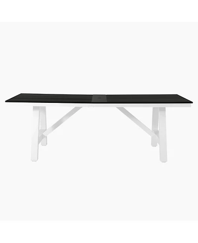 WestinTrends 90" Hdpe Rectangle Outdoor Patio Dining Table With Umbrella Hole and Metal Frame