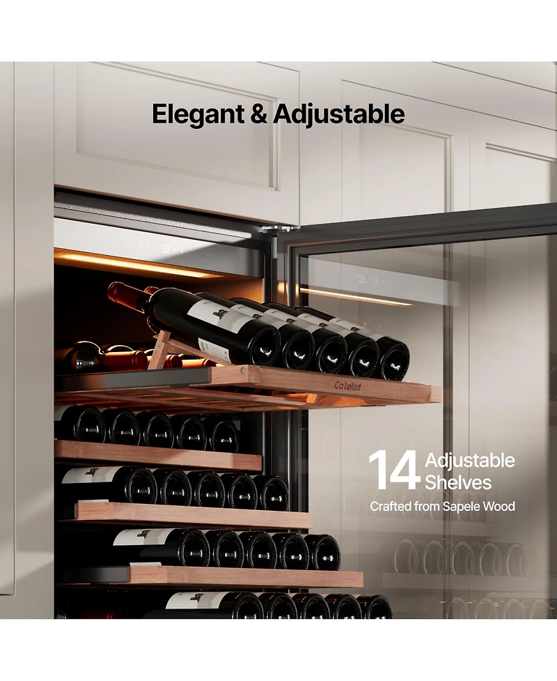 Ca'Lefort 24 inch Wine Cooler Refrigerator 166-Bottle,Freestanding/Built-In Wine Fridge 3LED stainless steel for Home/Office