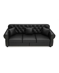 Streamdale Furniture Faux Leather Chesterfield Sofa with Nailhead Trim and 2 Pillows