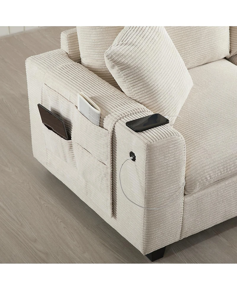 Streamdale Furniture '' U-Shaped Modular Corduroy Sectional Sofa with Storage and Usb Charger