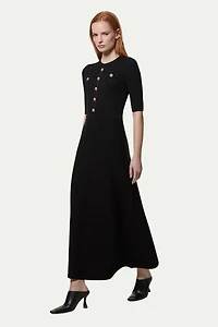 Karen Millen Women's Rib Knit Military Trim Maxi Dress